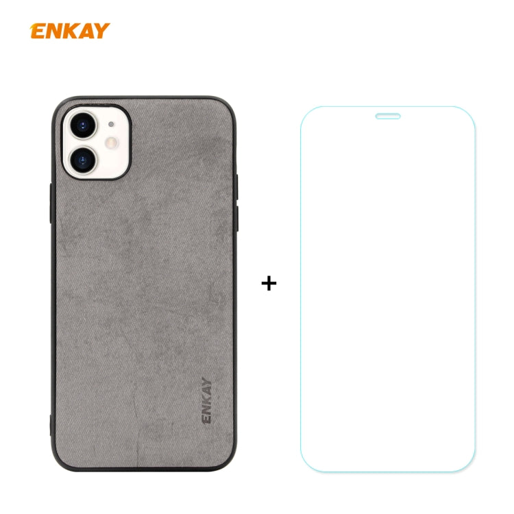For iPhone 11 ENKAY ENK-PC0282 2 in 1 Business Series Fabric Texture PU Leather + TPU Soft Slim Case Cover ＆ 0.26mm 9H 2.5D Tempered Glass Film(Grey) - HoMEdemic™ 