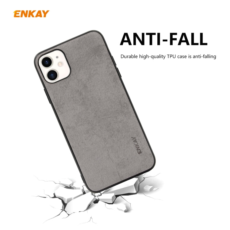 For iPhone 11 ENKAY ENK-PC0282 2 in 1 Business Series Fabric Texture PU Leather + TPU Soft Slim Case Cover ＆ 0.26mm 9H 2.5D Tempered Glass Film(Grey) - HoMEdemic™ 