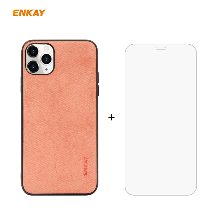 For iPhone 11 Pro ENKAY ENK-PC0292 2 in 1 Business Series Fabric Texture PU Leather + TPU Soft Slim CaseCover ＆ 0.26mm 9H 2.5D Tempered Glass Film(Orange) - HoMEdemic™ 