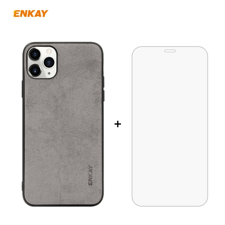 For iPhone 11 Pro ENKAY ENK-PC0292 2 in 1 Business Series Fabric Texture PU Leather + TPU Soft Slim CaseCover ＆ 0.26mm 9H 2.5D Tempered Glass Film(Grey) - HoMEdemic™ 
