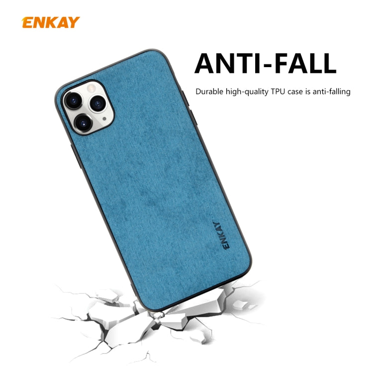 For iPhone 11 Pro Max ENKAY ENK-PC0302 2 in 1 Business Series Fabric Texture PU Leather + TPU Soft Slim Case Cover ＆ 0.26mm 9H 2.5D Tempered Glass Film(Blue) - HoMEdemic™ 