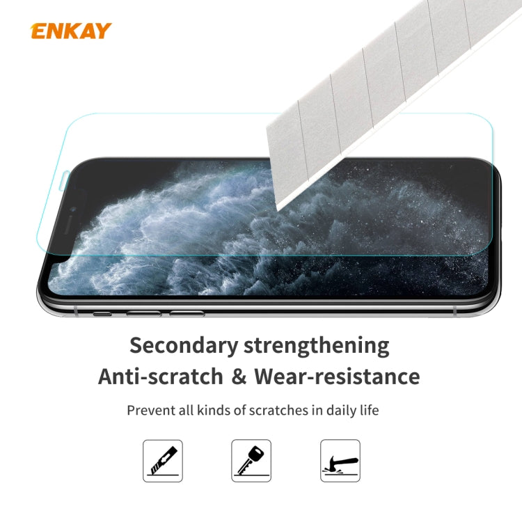 For iPhone 11 Pro Max ENKAY ENK-PC0302 2 in 1 Business Series Fabric Texture PU Leather + TPU Soft Slim Case Cover ＆ 0.26mm 9H 2.5D Tempered Glass Film(Blue) - HoMEdemic™ 