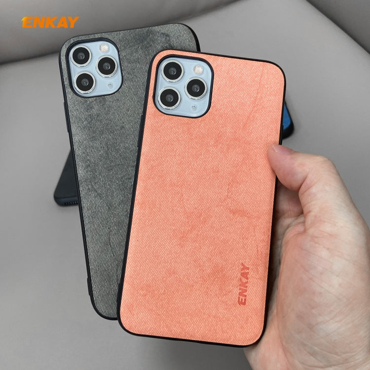 For iPhone 11 Pro Max ENKAY ENK-PC0302 2 in 1 Business Series Fabric Texture PU Leather + TPU Soft Slim Case Cover ＆ 0.26mm 9H 2.5D Tempered Glass Film(Blue) - HoMEdemic™ 