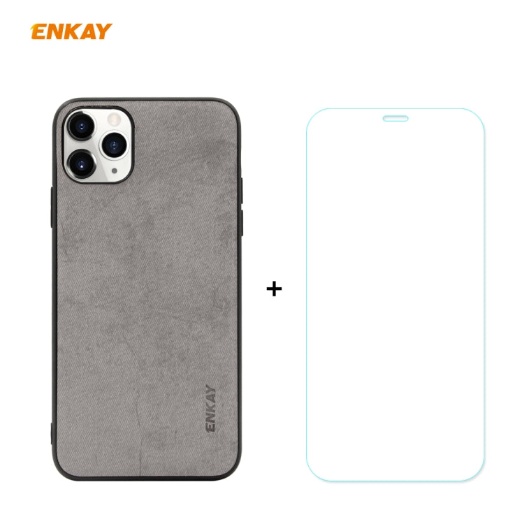 For iPhone 11 Pro Max ENKAY ENK-PC0302 2 in 1 Business Series Fabric Texture PU Leather + TPU Soft Slim Case Cover ＆ 0.26mm 9H 2.5D Tempered Glass Film(Grey) - HoMEdemic™ 