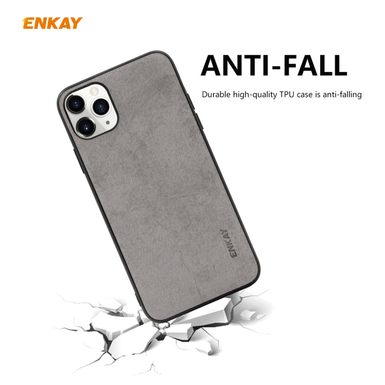 For iPhone 11 Pro Max ENKAY ENK-PC0302 2 in 1 Business Series Fabric Texture PU Leather + TPU Soft Slim Case Cover ＆ 0.26mm 9H 2.5D Tempered Glass Film(Grey) - HoMEdemic™ 