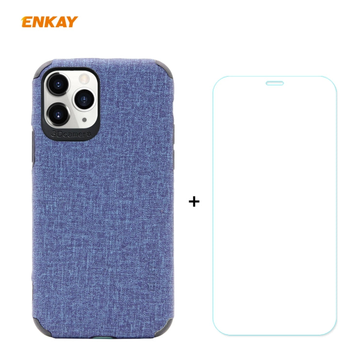 For iPhone 11 Pro Max ENKAY ENK-PC0332 2 in 1 Business Series Denim Texture PU Leather + TPU Soft Slim Case Cover ＆ 0.26mm 9H 2.5D Tempered Glass Film(Blue) - HoMEdemic™ 