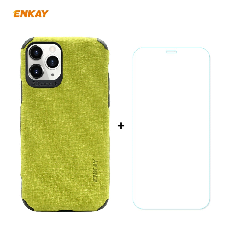 For iPhone 11 Pro Max ENKAY ENK-PC0332 2 in 1 Business Series Denim Texture PU Leather + TPU Soft Slim Case Cover ＆ 0.26mm 9H 2.5D Tempered Glass Film(Green) - HoMEdemic™ 