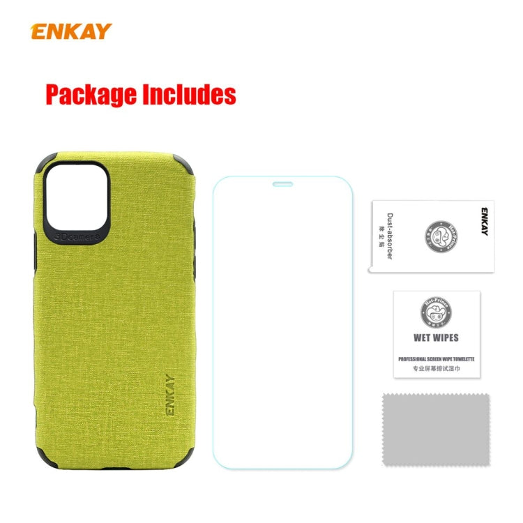 For iPhone 11 Pro Max ENKAY ENK-PC0332 2 in 1 Business Series Denim Texture PU Leather + TPU Soft Slim Case Cover ＆ 0.26mm 9H 2.5D Tempered Glass Film(Green) - HoMEdemic™ 
