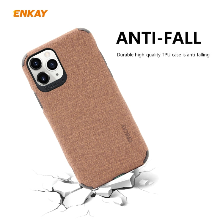 For iPhone 11 Pro Max ENKAY ENK-PC0332 2 in 1 Business Series Denim Texture PU Leather + TPU Soft Slim Case Cover ＆ 0.26mm 9H 2.5D Tempered Glass Film(Brown) - HoMEdemic™ 