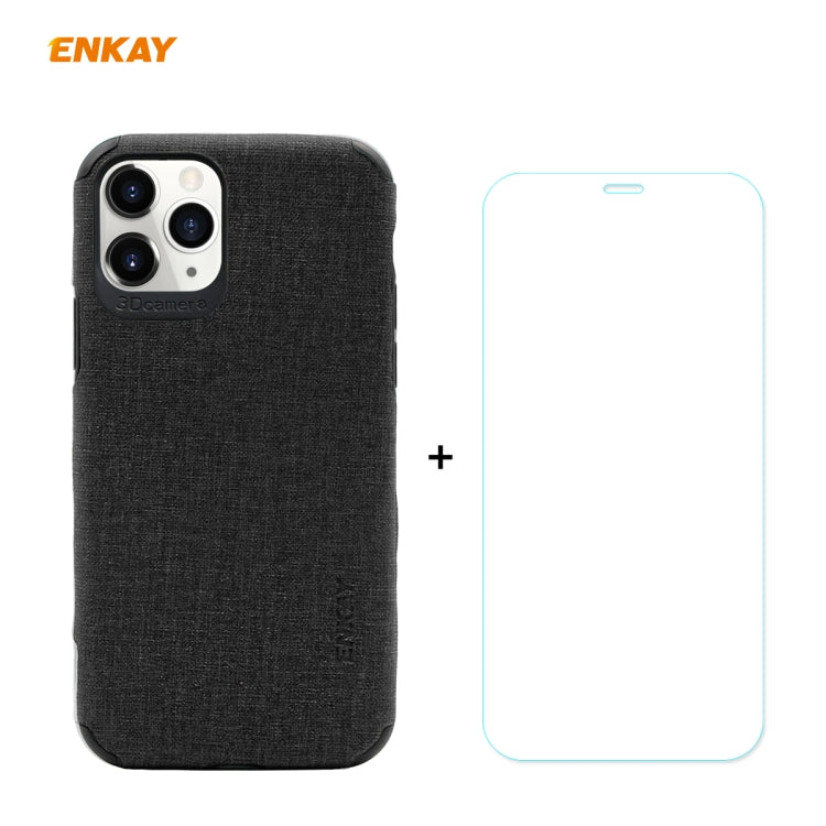 For iPhone 11 Pro ENKAY ENK-PC0322 2 in 1 Business Series Denim Texture PU Leather + TPU Soft Slim CaseCover ＆ 0.26mm 9H 2.5D Tempered Glass Film(Black) - HoMEdemic™ 