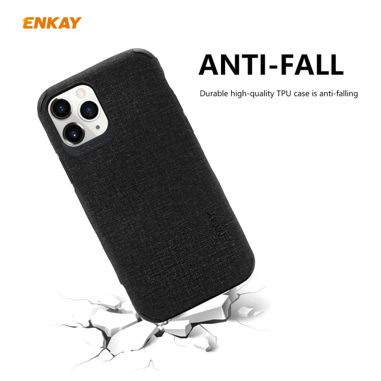 For iPhone 11 Pro ENKAY ENK-PC0322 2 in 1 Business Series Denim Texture PU Leather + TPU Soft Slim CaseCover ＆ 0.26mm 9H 2.5D Tempered Glass Film(Black) - HoMEdemic™ 