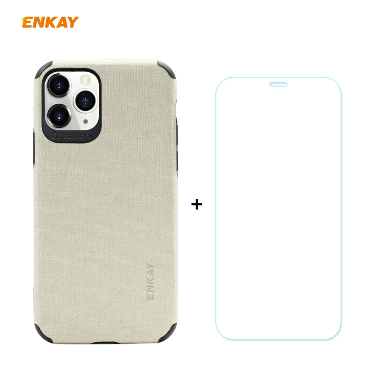 For iPhone 11 Pro ENKAY ENK-PC0322 2 in 1 Business Series Denim Texture PU Leather + TPU Soft Slim CaseCover ＆ 0.26mm 9H 2.5D Tempered Glass Film(Beige) - HoMEdemic™ 