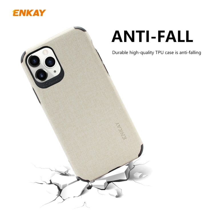 For iPhone 11 Pro ENKAY ENK-PC0322 2 in 1 Business Series Denim Texture PU Leather + TPU Soft Slim CaseCover ＆ 0.26mm 9H 2.5D Tempered Glass Film(Beige) - HoMEdemic™ 
