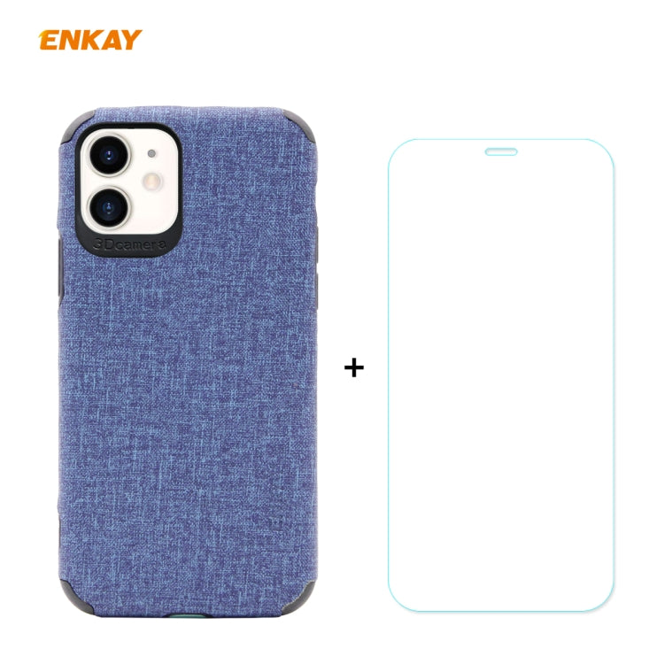 For iPhone 11 ENKAY ENK-PC0312 2 in 1 Business Series Denim Texture PU Leather + TPU Soft Slim Case Cover ＆ 0.26mm 9H 2.5D Tempered Glass Film(Blue) - HoMEdemic™ 