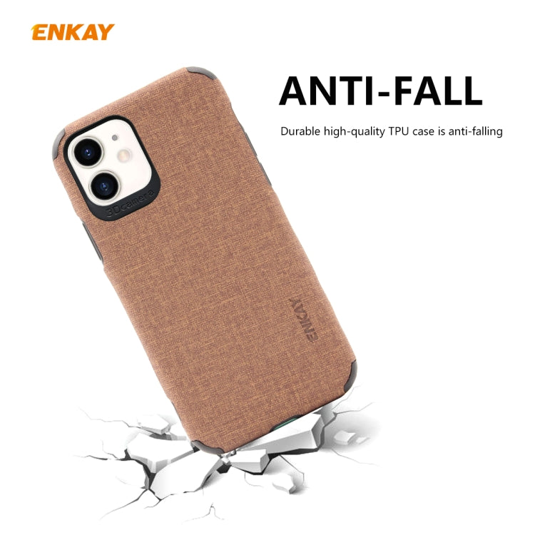 For iPhone 11 ENKAY ENK-PC0312 2 in 1 Business Series Denim Texture PU Leather + TPU Soft Slim Case Cover ＆ 0.26mm 9H 2.5D Tempered Glass Film(Brown) - HoMEdemic™ 