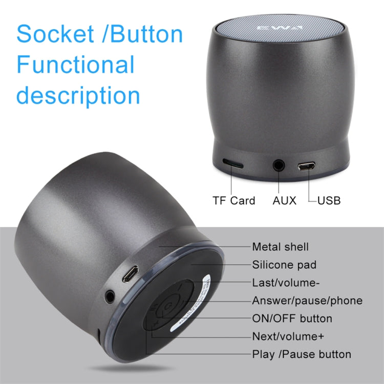EWA A150 Portable Mini Bluetooth Speaker Wireless Hifi Stereo Strong Bass Music Boom Box Metal Subwoofer, Support Micro SD Card & 3.5mm AUX(Silver) - HoMEdemic™ 