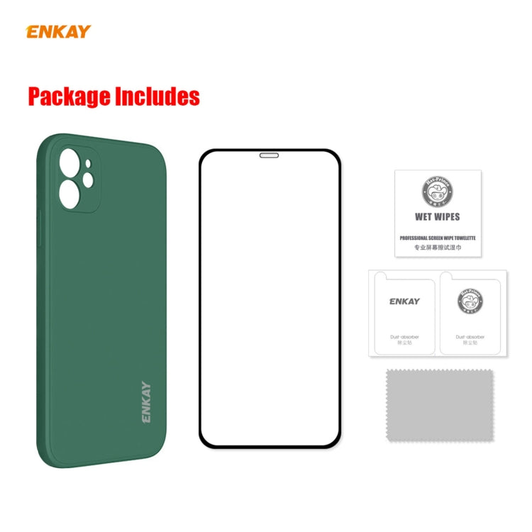 For iPhone 11 Hat-Prince ENKAY ENK-PC0642 Liquid Silicone Straight Edge Shockproof Protective Case + 0.26mm 9H 2.5D Full Glue Full Coverage Tempered Glass Protector Film(Beige) - HoMEdemic™ 