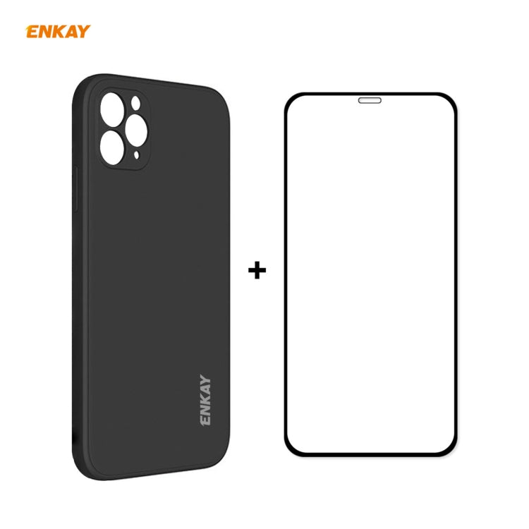 For iPhone 11 Pro Hat-Prince ENKAY ENK-PC0652 Liquid Silicone Straight Edge Shockproof Protective Case+ 0.26mm 9H 2.5D Full Glue Full Coverage Tempered Glass Protector Film(Black) - HoMEdemic™ 