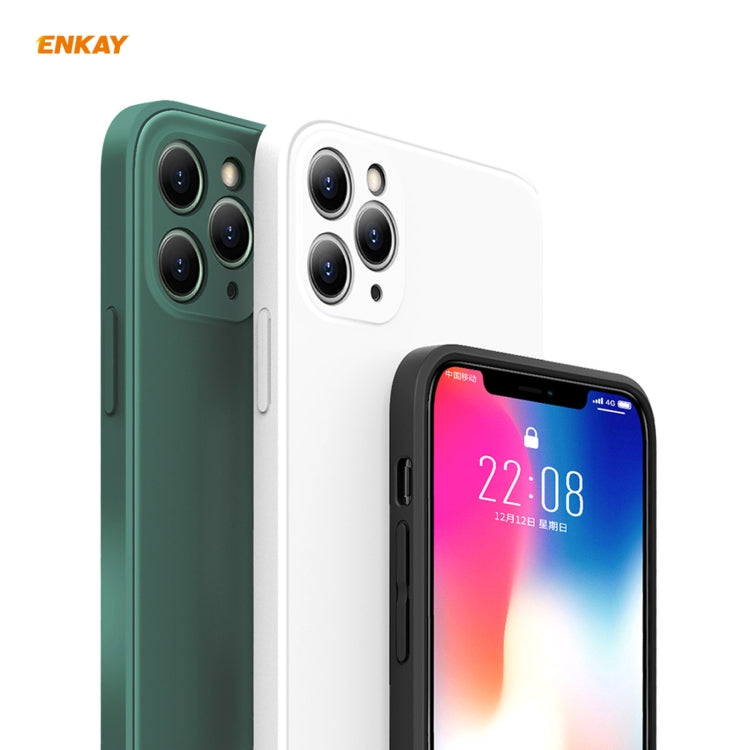 For iPhone 11 Pro Hat-Prince ENKAY ENK-PC0652 Liquid Silicone Straight Edge Shockproof Protective Case+ 0.26mm 9H 2.5D Full Glue Full Coverage Tempered Glass Protector Film(Dark Green) - HoMEdemic™ 