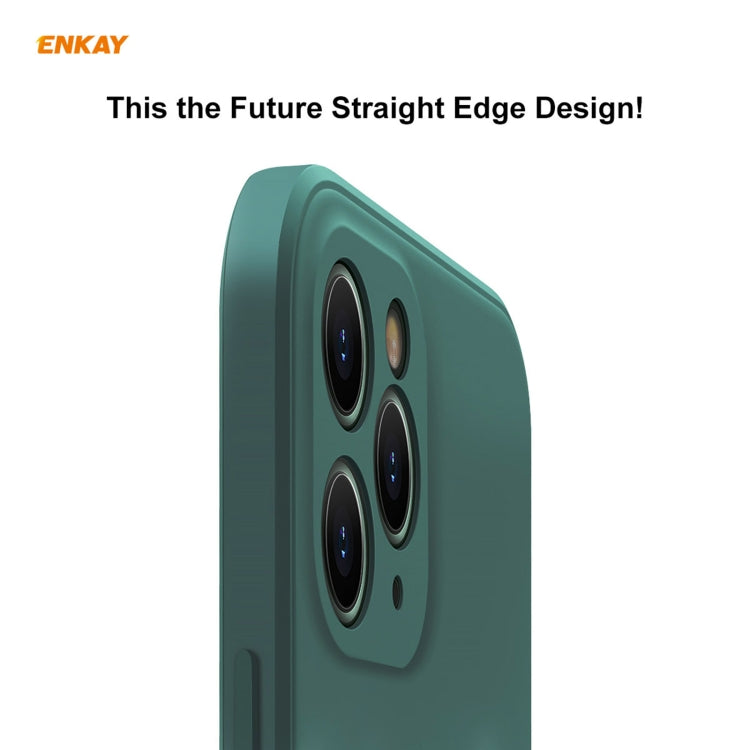For iPhone 11 Pro Hat-Prince ENKAY ENK-PC0652 Liquid Silicone Straight Edge Shockproof Protective Case+ 0.26mm 9H 2.5D Full Glue Full Coverage Tempered Glass Protector Film(Dark Green) - HoMEdemic™ 