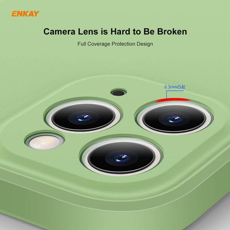 For iPhone 11 Pro Max Hat-Prince ENKAY ENK-PC0662 Liquid Silicone Straight Edge Shockproof Protective Case + 0.26mm 9H 2.5D Full Glue Full Coverage Tempered Glass Protector Film(Dark Green) - HoMEdemic™ 