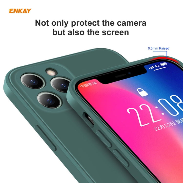 For iPhone 11 Pro Max Hat-Prince ENKAY ENK-PC0662 Liquid Silicone Straight Edge Shockproof Protective Case + 0.26mm 9H 2.5D Full Glue Full Coverage Tempered Glass Protector Film(Dark Green) - HoMEdemic™ 