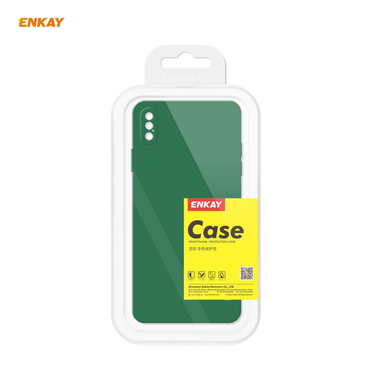 For iPhone X / XS Hat-Prince ENKAY ENK-PC0712 Liquid Silicone Straight Edge Shockproof Protective Case + 0.26mm 9H 2.5D Full Glue Full Screen Tempered Glass Film(Dark Green) - HoMEdemic™ 