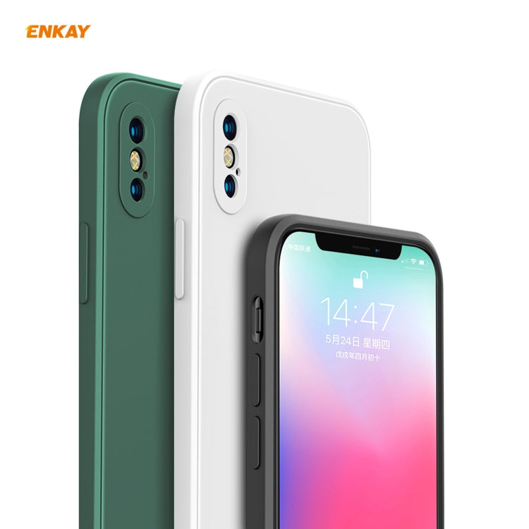 For iPhone X / XS Hat-Prince ENKAY ENK-PC0712 Liquid Silicone Straight Edge Shockproof Protective Case + 0.26mm 9H 2.5D Full Glue Full Screen Tempered Glass Film(Dark Green) - HoMEdemic™ 