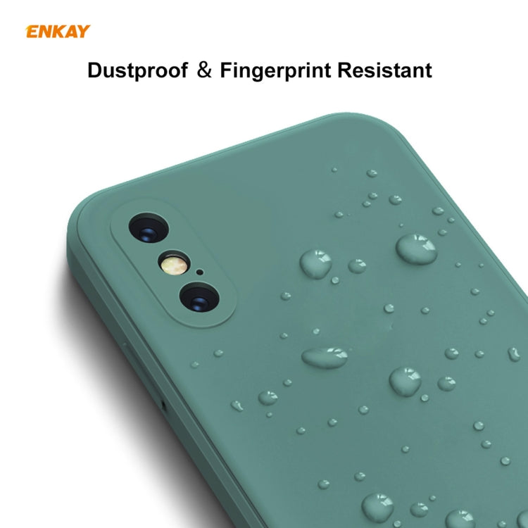 For iPhone X / XS Hat-Prince ENKAY ENK-PC0712 Liquid Silicone Straight Edge Shockproof Protective Case + 0.26mm 9H 2.5D Full Glue Full Screen Tempered Glass Film(Dark Green) - HoMEdemic™ 