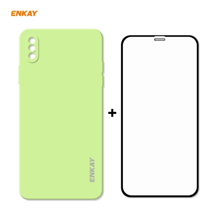 For iPhone XS Max ENKAY ENK-PC0722 Hat-Prince Liquid Silicone Straight Edge Shockproof Protective Case + 0.26mm 9H 2.5D Full Glue Full Screen Tempered Glass Film(Light Green) - HoMEdemic™ 