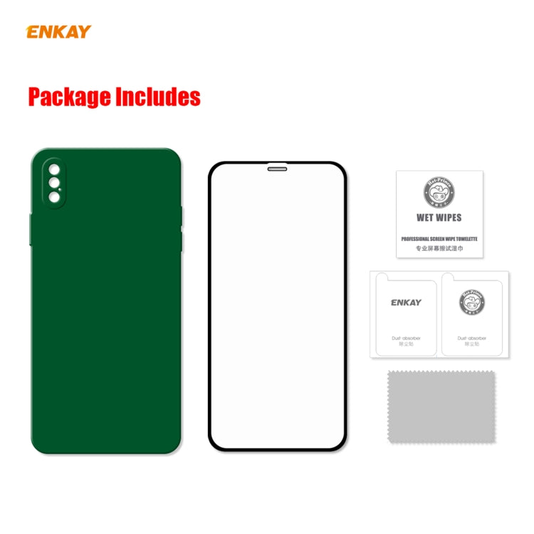 For iPhone XS Max ENKAY ENK-PC0722 Hat-Prince Liquid Silicone Straight Edge Shockproof Protective Case + 0.26mm 9H 2.5D Full Glue Full Screen Tempered Glass Film(Light Green) - HoMEdemic™ 