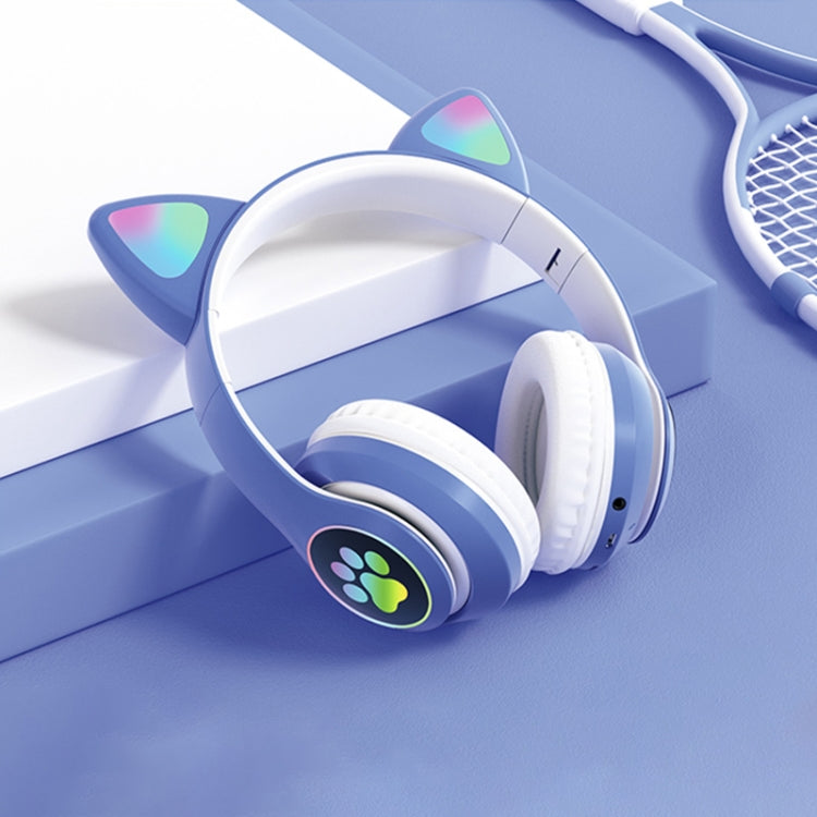 T&G TN-28 3.5mm Bluetooth 5.0 Dual Connection RGB Cat Ear Bass Stereo Noise-cancelling Headphones Support TF Card With Mic(Blue) - HoMEdemic™ 