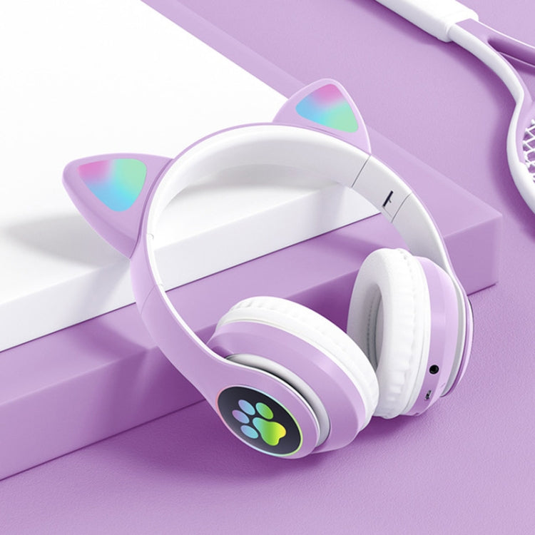 T&G TN-28 3.5mm Bluetooth 5.0 Dual Connection RGB Cat Ear Bass Stereo Noise-cancelling Headphones Support TF Card With Mic(Purple) - HoMEdemic™ 