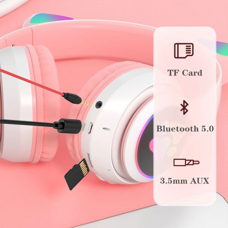 T&G TN-28 3.5mm Bluetooth 5.0 Dual Connection RGB Cat Ear Bass Stereo Noise-cancelling Headphones Support TF Card With Mic(Purple) - HoMEdemic™ 