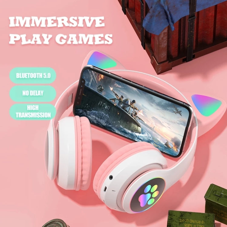 T&G TN-28 3.5mm Bluetooth 5.0 Dual Connection RGB Cat Ear Bass Stereo Noise-cancelling Headphones Support TF Card With Mic(Purple) - HoMEdemic™ 