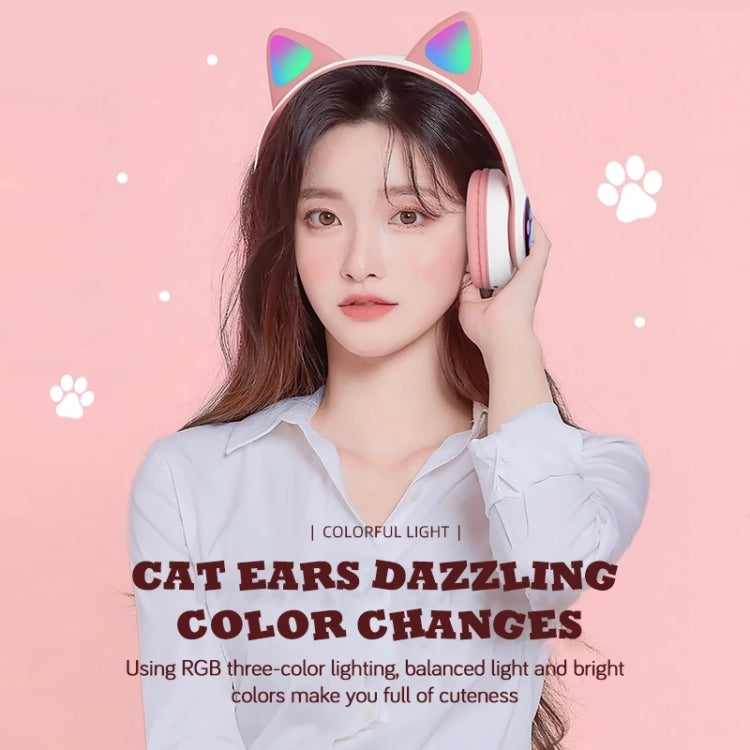 T&G TN-28 3.5mm Bluetooth 5.0 Dual Connection RGB Cat Ear Bass Stereo Noise-cancelling Headphones Support TF Card With Mic(Pink) - HoMEdemic™ 