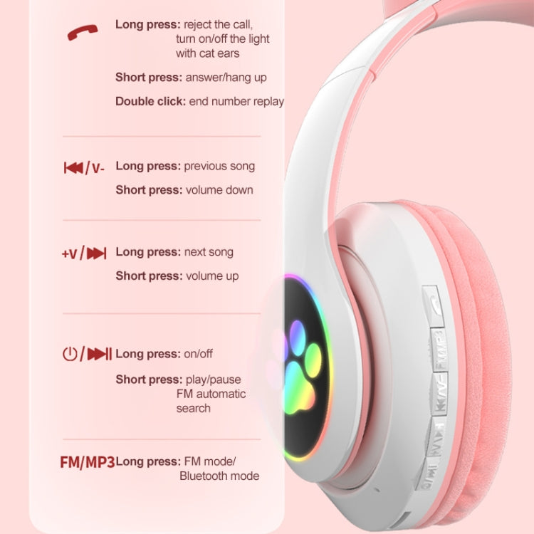 T&G TN-28 3.5mm Bluetooth 5.0 Dual Connection RGB Cat Ear Bass Stereo Noise-cancelling Headphones Support TF Card With Mic(Purple) - HoMEdemic™ 