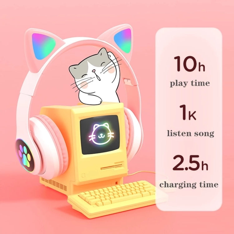 T&G TN-28 3.5mm Bluetooth 5.0 Dual Connection RGB Cat Ear Bass Stereo Noise-cancelling Headphones Support TF Card With Mic(Purple) - HoMEdemic™ 