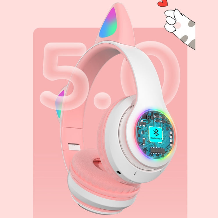 T&G TN-28 3.5mm Bluetooth 5.0 Dual Connection RGB Cat Ear Bass Stereo Noise-cancelling Headphones Support TF Card With Mic(Purple) - HoMEdemic™ 