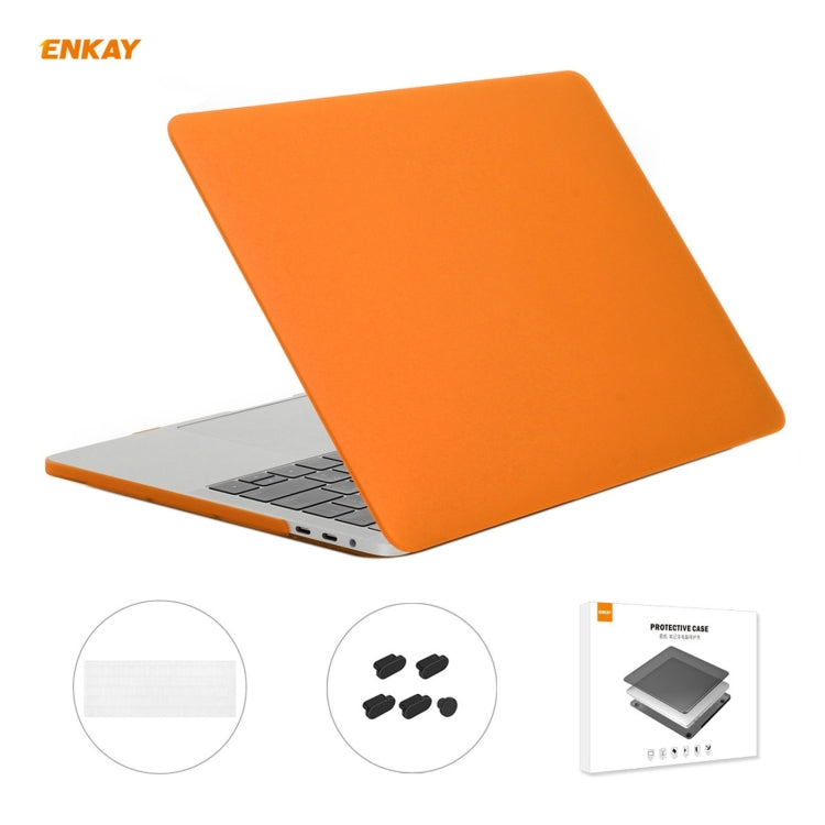 ENKAY 3 in 1 Matte Laptop Protective Case + EU Version TPU Keyboard Film + Anti-dust Plugs Set for MacBook Pro 15.4 inch A1707 & A1990 (with Touch Bar)(Orange) - HoMEdemic™ 