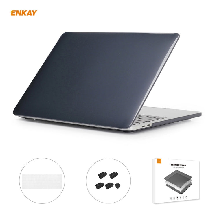 ENKAY 3 in 1  Crystal Laptop Protective Case + EU Version TPU Keyboard Film + Anti-dust Plugs Set for MacBook Pro 15.4 inch A1707 & A1990 (with Touch Bar)(Black) - HoMEdemic™ 