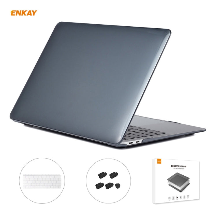 ENKAY 3 in 1 Crystal Laptop Protective Case + US Version TPU Keyboard Film + Anti-dust Plugs Set for MacBook Air 13.3 inch A1932 (2018)(Black) - HoMEdemic™ 