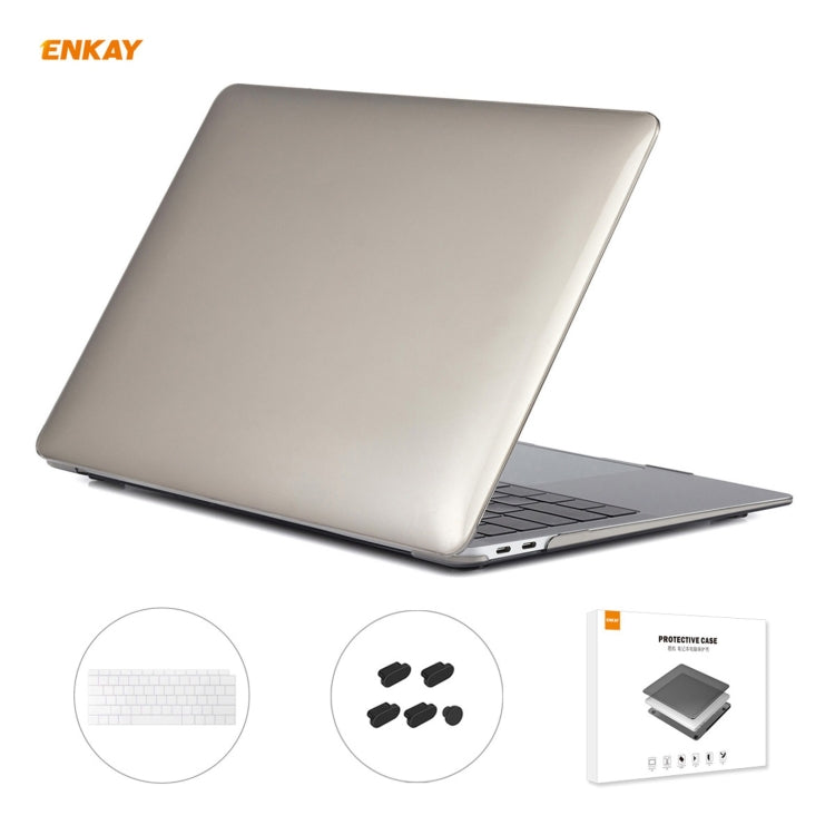 ENKAY 3 in 1 Crystal Laptop Protective Case + US Version TPU Keyboard Film + Anti-dust Plugs Set for MacBook Air 13.3 inch A1932 (2018)(Grey) - HoMEdemic™ 