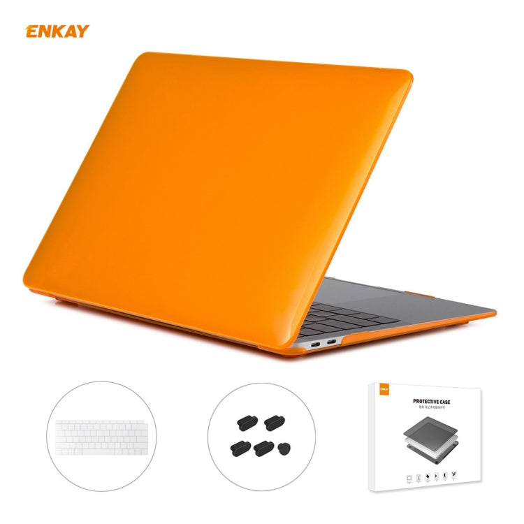 ENKAY 3 in 1 Crystal Laptop Protective Case + US Version TPU Keyboard Film + Anti-dust Plugs Set for MacBook Air 13.3 inch A1932 (2018)(Orange) - HoMEdemic™ 