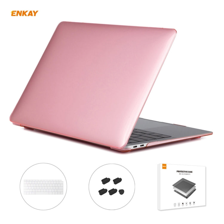 ENKAY 3 in 1 Crystal Laptop Protective Case + US Version TPU Keyboard Film + Anti-dust Plugs Set for MacBook Air 13.3 inch A1932 (2018)(Pink) - HoMEdemic™ 