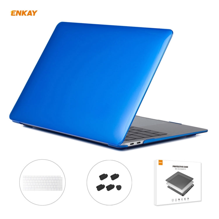 For MacBook Air 13.3 inch A1932 2018 ENKAY 3 in 1 Crystal Laptop Protective Case and EU Version TPU Keyboard Film and Anti-dust Plugs Set(Dark Blue) - HoMEdemic™ 