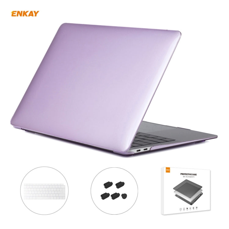 For MacBook Air 13.3 inch A1932 2018 ENKAY 3 in 1 Crystal Laptop Protective Case and EU Version TPU Keyboard Film and Anti-dust Plugs Set(Purple) - HoMEdemic™ 