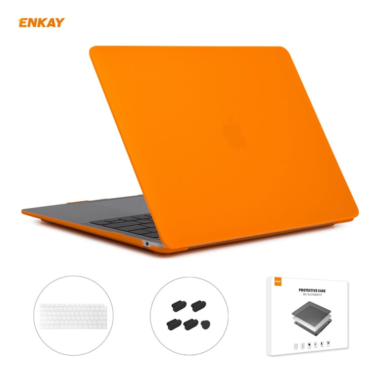 ENKAY 3 in 1 Matte Laptop Protective Case + US Version TPU Keyboard Film + Anti-dust Plugs Set for MacBook Air 13.3 inch A1932 (2018)(Orange) - HoMEdemic™ 