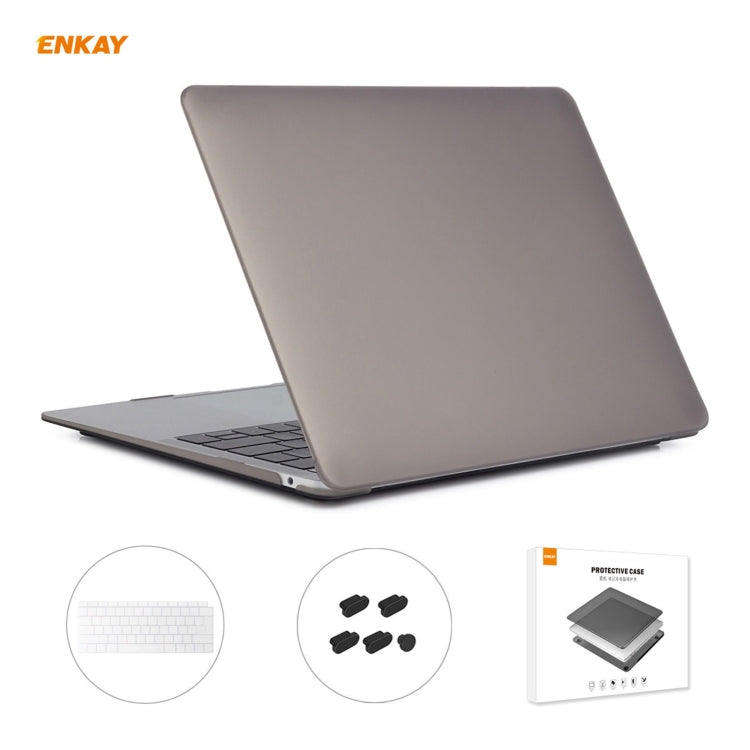 ENKAY 3 in 1 Matte Laptop Protective Case + EU Version TPU Keyboard Film + Anti-dust Plugs Set for MacBook Air 13.3 inch A1932 (2018)(Grey) - HoMEdemic™ 