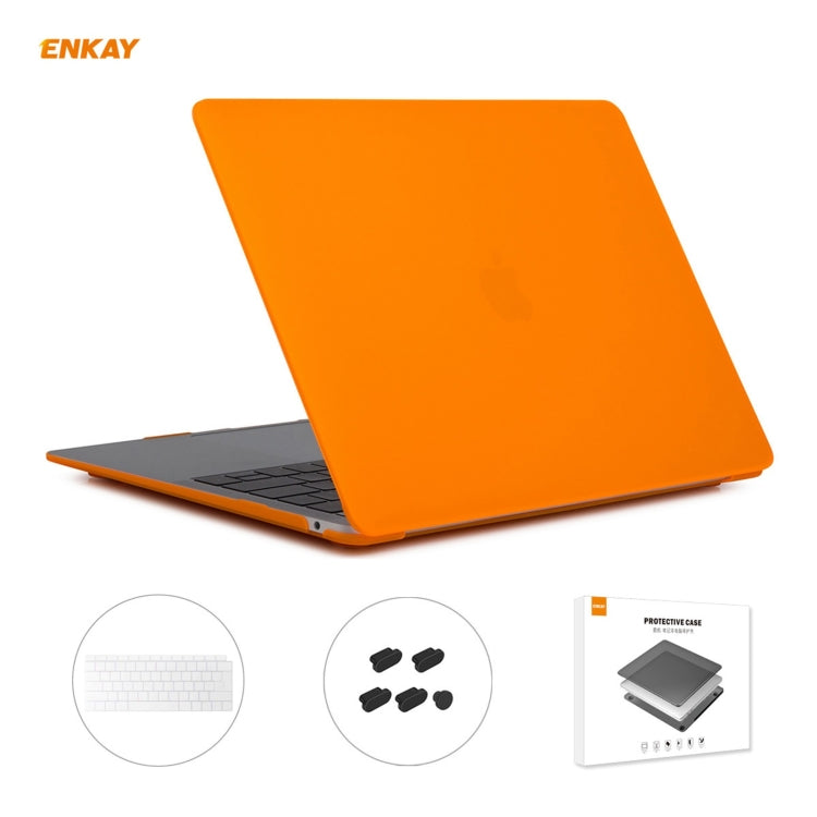 ENKAY 3 in 1 Matte Laptop Protective Case + EU Version TPU Keyboard Film + Anti-dust Plugs Set for MacBook Air 13.3 inch A1932 (2018)(Orange) - HoMEdemic™ 
